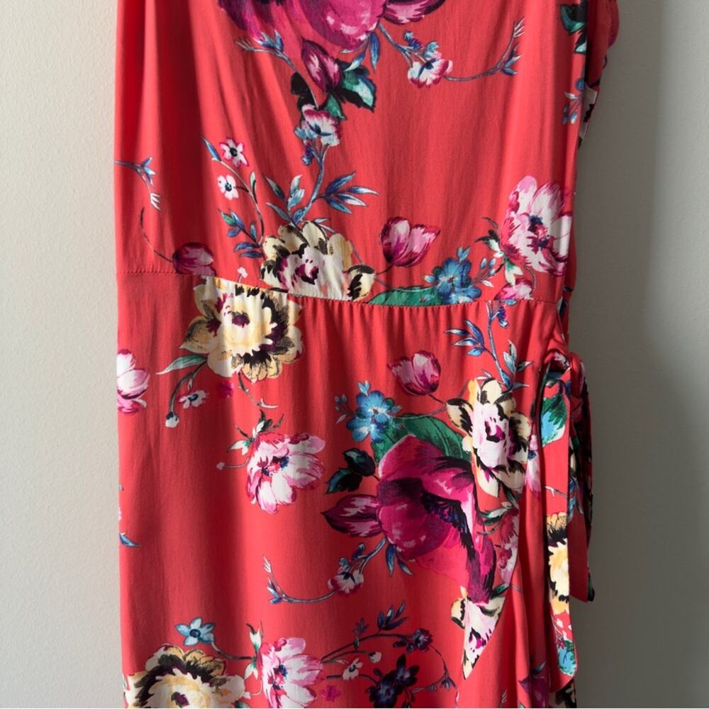 Express Floral Mini Faux Rap Dress adjustable spaghetti straps tropical ruffle M - Picture 6 of 15
